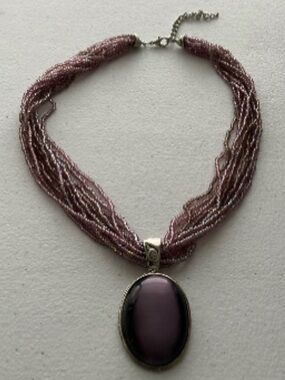 Multi-Strand Beaded Necklace with Oval Lavender Pendant